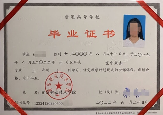 天津青岛职业技术学院毕业证样本图片